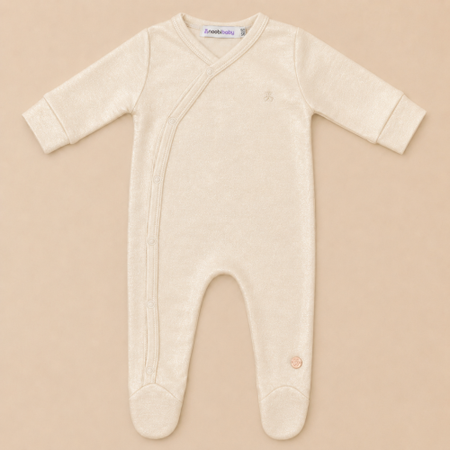 Silk Blend Onesie With Footies Off White